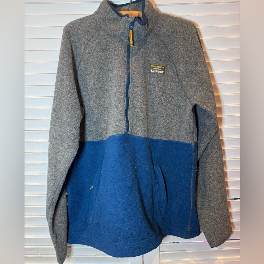 L.L.Bean Mens M Tall Fleece 1/4 Zip Pullover Gray Blue Colorblock
